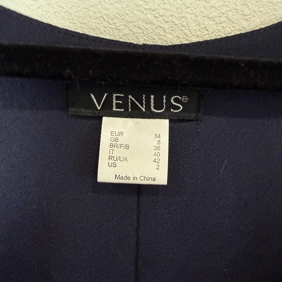 VENUS Navy Beaded V-Neck Sleeveless Dress Size 2 Double Layer Sheer Overlay - Picture 8 of 12